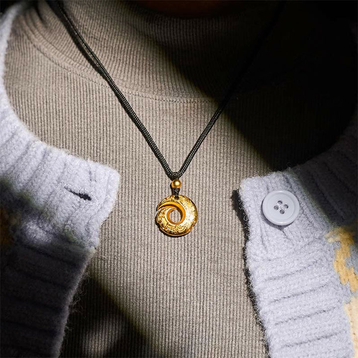 Buddha Stones "Wishing You Good Fortune" 24k Gold Plated Brass Peace Buckle Black Rope Necklace Includes Gift Message Card - image 14