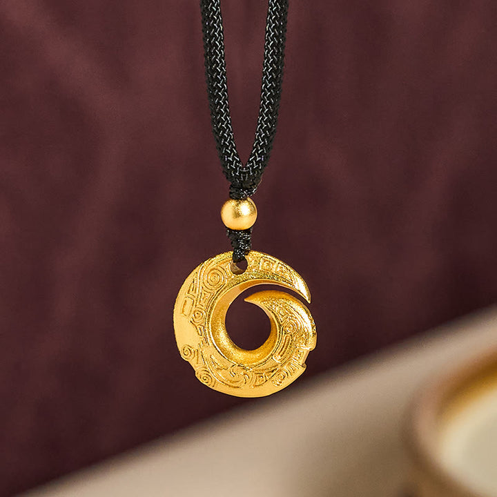 Buddha Stones "Wishing You Good Fortune" 24k Gold Plated Brass Peace Buckle Black Rope Necklace Includes Gift Message Card - image 4