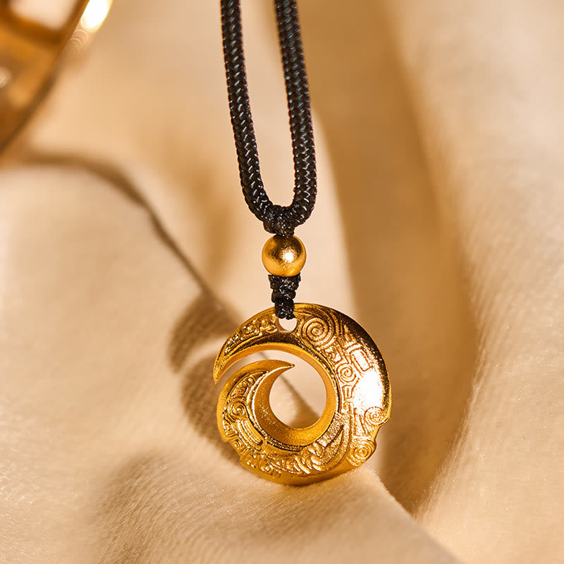 Buddha Stones "Wishing You Good Fortune" 24k Gold Plated Brass Peace Buckle Black Rope Necklace Includes Gift Message Card - image 5