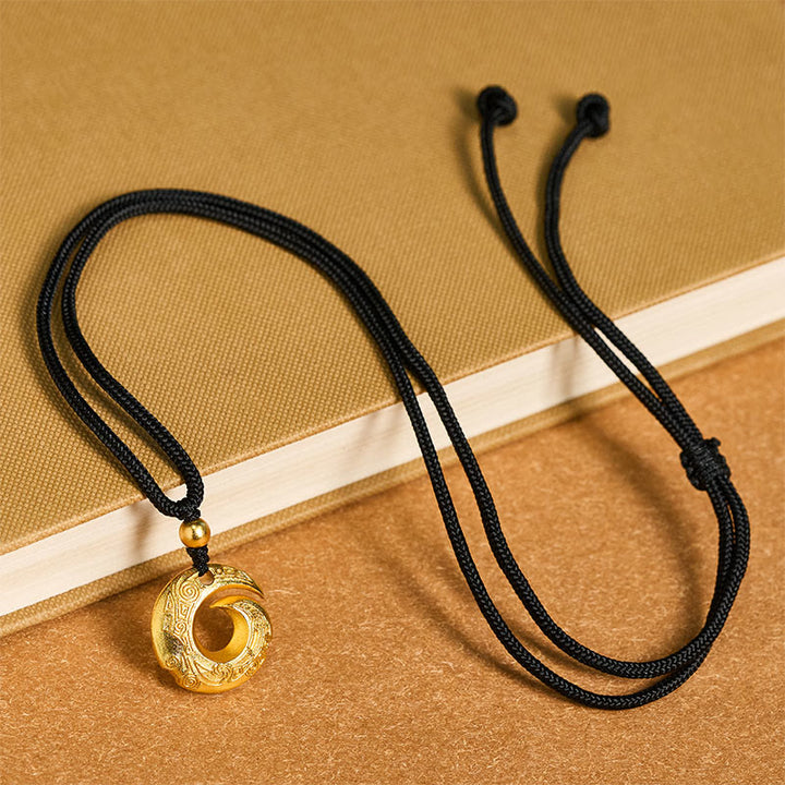 Buddha Stones "Wishing You Good Fortune" 24k Gold Plated Brass Peace Buckle Black Rope Necklace Includes Gift Message Card - image 6
