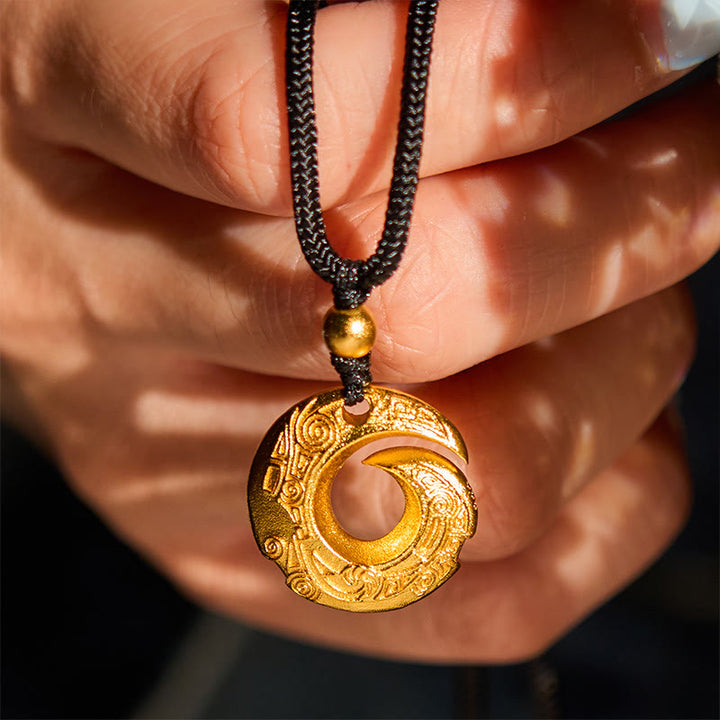Buddha Stones "Wishing You Good Fortune" 24k Gold Plated Brass Peace Buckle Black Rope Necklace Includes Gift Message Card - image 11