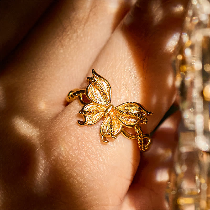 Buddha Stones 24k Gold Plated Brass Butterfly Symbol Adjustable Love Ring - image 8