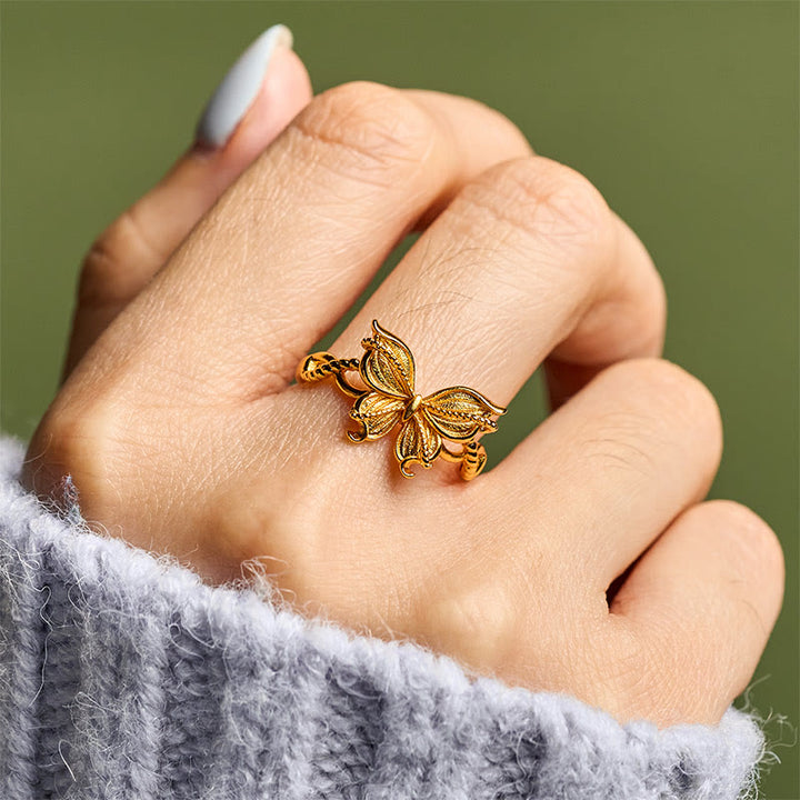 Buddha Stones 24k Gold Plated Brass Butterfly Symbol Adjustable Love Ring - image 9