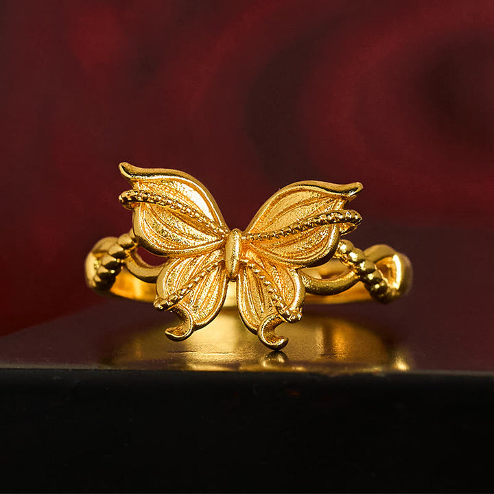 Buddha Stones 24k Gold Plated Brass Butterfly Symbol Adjustable Love Ring - image 2