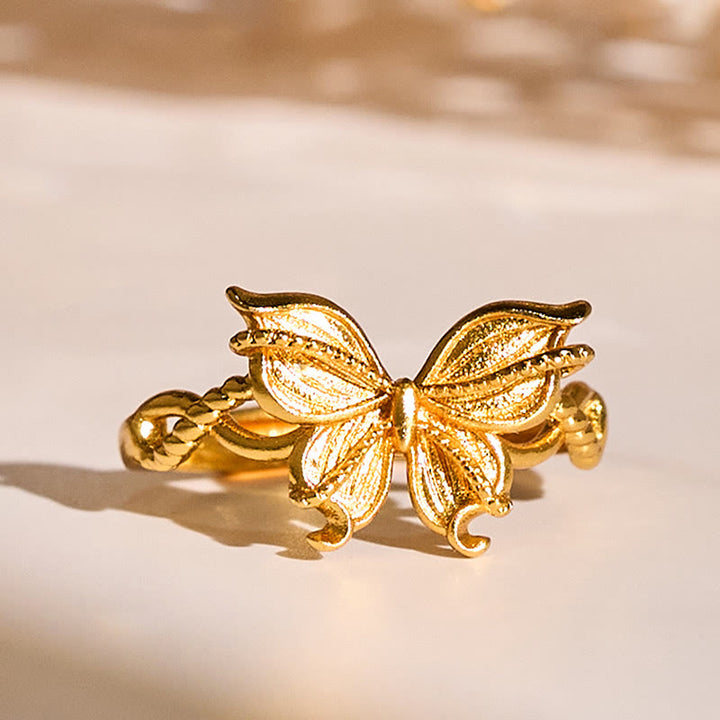 Buddha Stones 24k Gold Plated Brass Butterfly Symbol Adjustable Love Ring - Adjustable(Inner Diameter: 16.8mm) - image 0