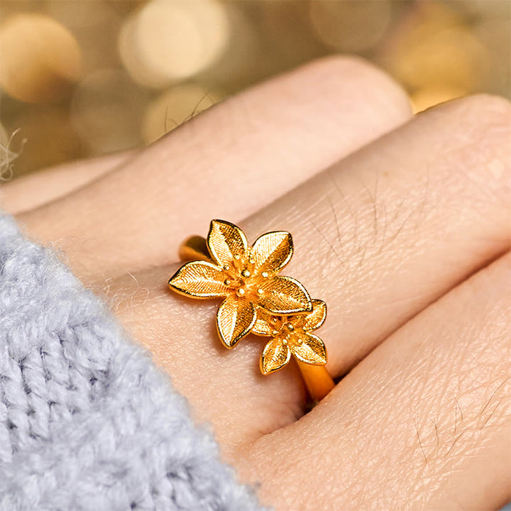 Buddha Stones Lilac Flower Adjustable 24k Gold Plated Copper Brass Ring - image 7