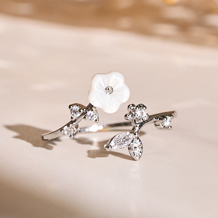 Buddha Stones White Flower Design Adjustable Healing Copper Ring - Silver - image 12