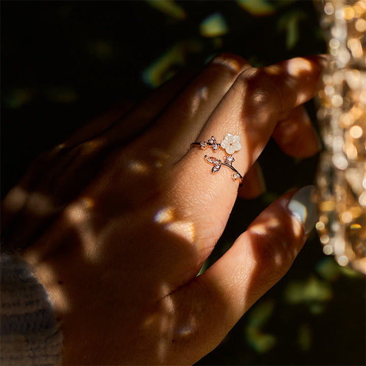 Buddha Stones White Flower Design Adjustable Healing Copper Ring - image 9