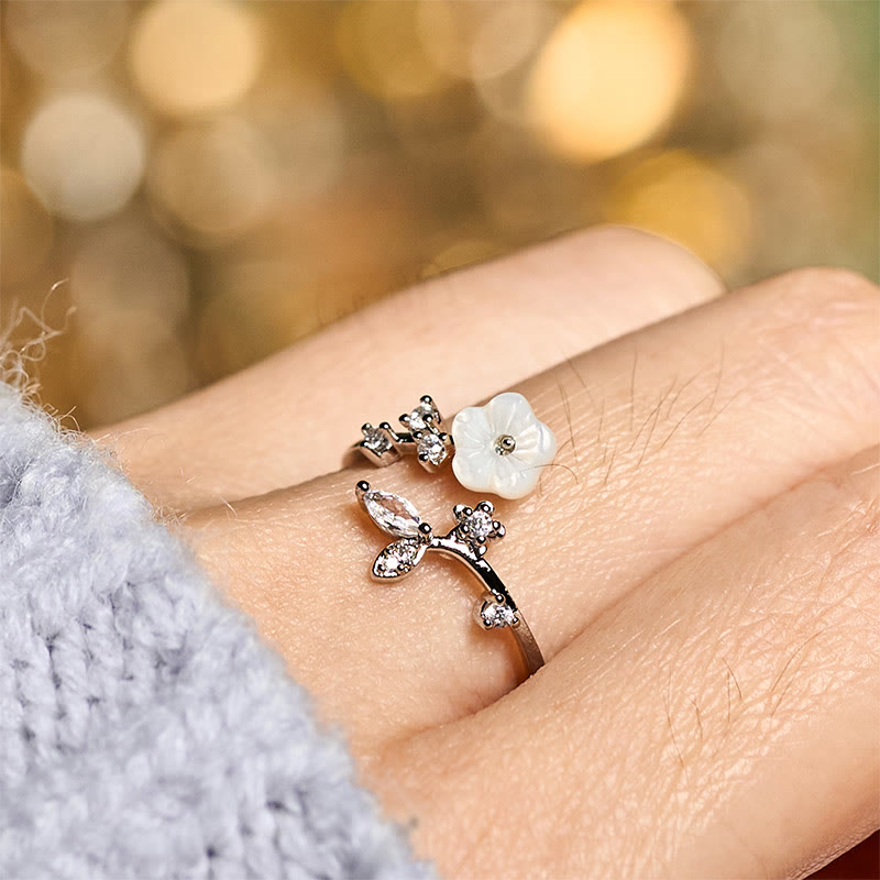 Buddha Stones White Flower Design Adjustable Healing Copper Ring - image 17