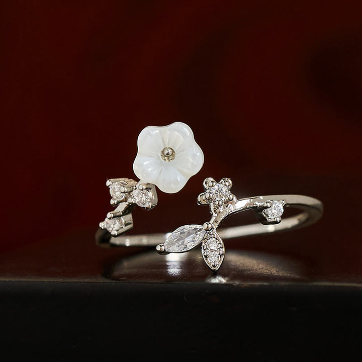 Buddha Stones White Flower Design Adjustable Healing Copper Ring - image 15