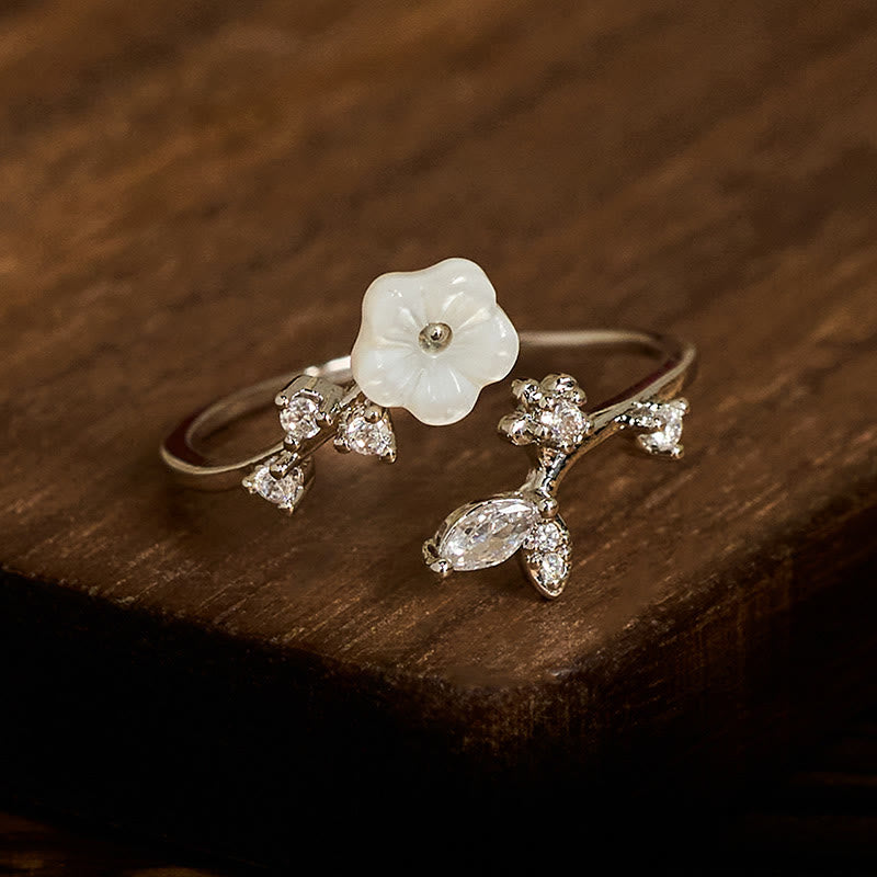 Buddha Stones White Flower Design Adjustable Healing Copper Ring - image 14