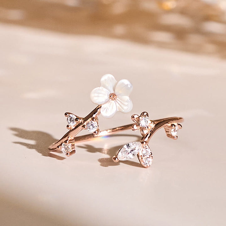 Buddha Stones 925 Sterling Silver White Flower Design Adjustable Blessing Ring - Rose Gold - image 0