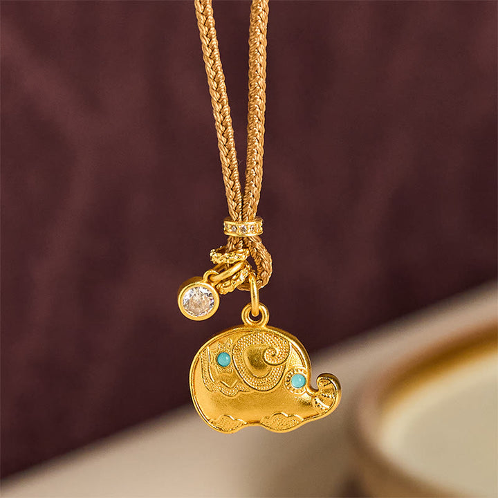 Buddha Stones "May Strength Be With You" 24k Gold Plated Brass Elephant Necklace Includes Gift Message Card - image 4