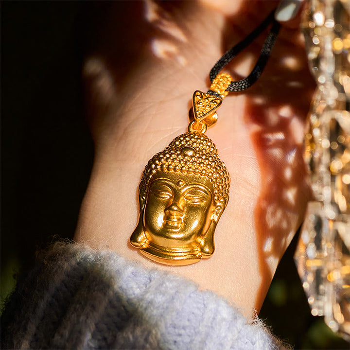 Buddha Stones 24k Gold Plated Brass Buddha Symbol Braided Cord Serenity Necklace Pendant - image 9