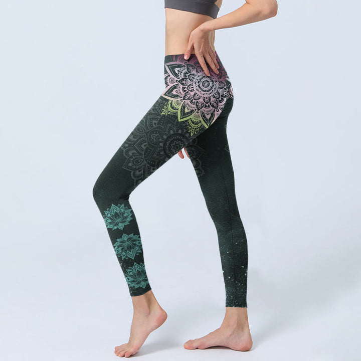 Buddha Stones Symmetry Mandalas Lotus Flowers Pattern Print Gym Leggings Women's Yoga Pants - image 2