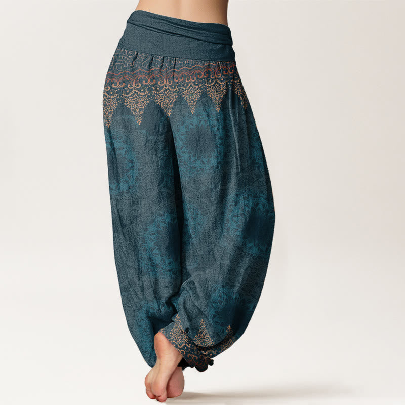 Buddha Stones Cotton Triangular Mandala Patterns Women's Elastic Waist Harem Pants - image 1