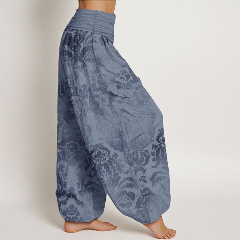 Buddha Stones Cotton Casual Flower Leaves Design Women's Elastic Waist Harem Pants - image 1