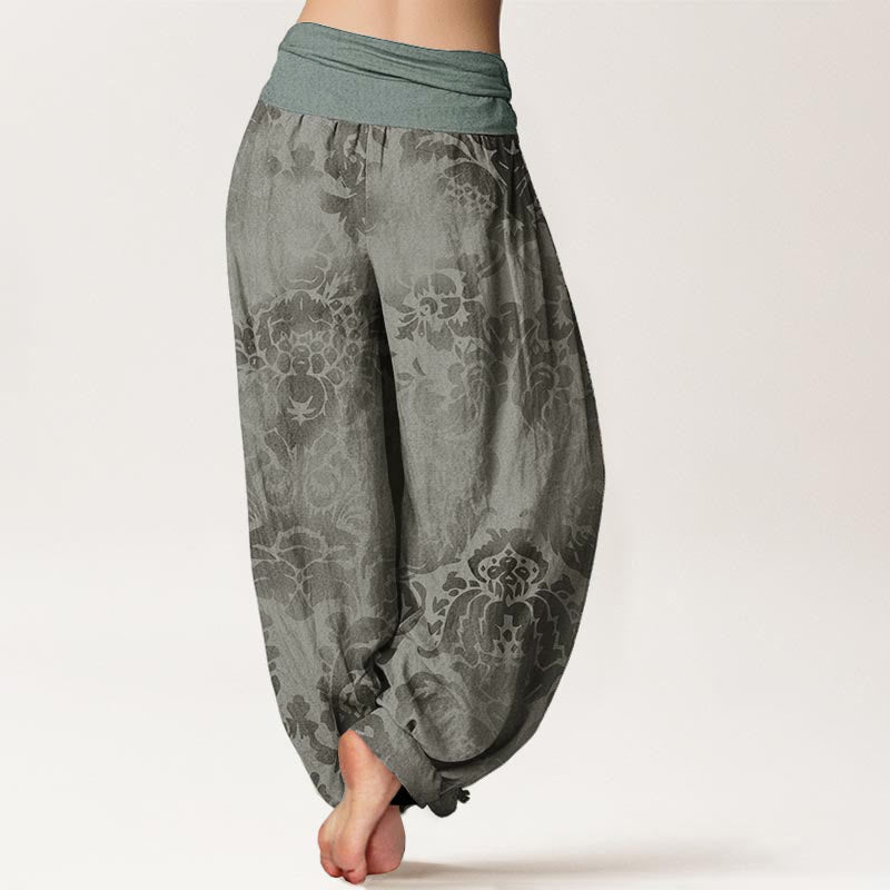 Buddha Stones Cotton Casual Flower Leaves Design Women's Elastic Waist Harem Pants - image 9