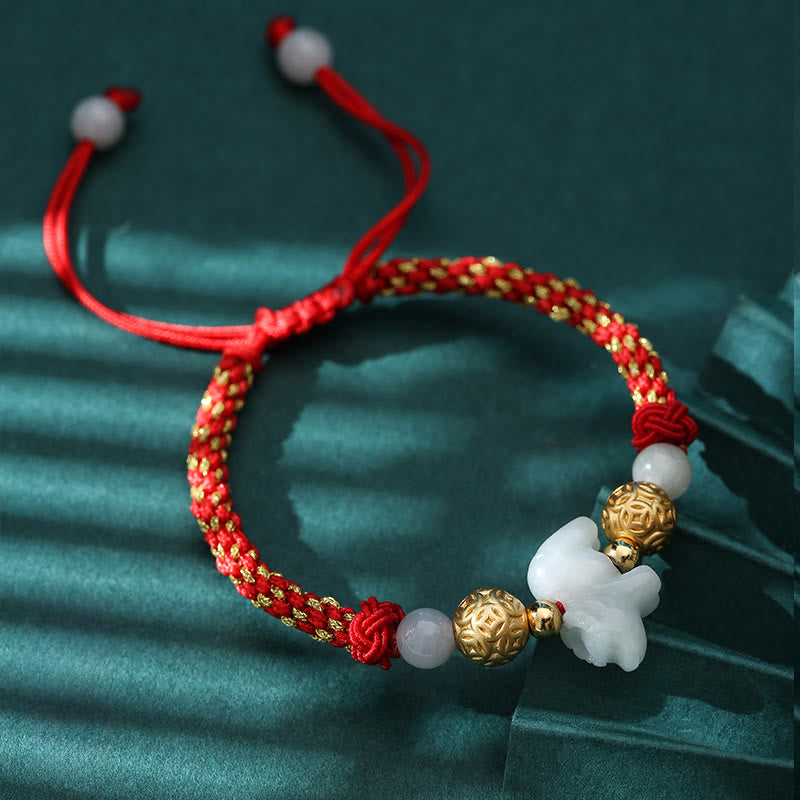 Buddha Stones Chinese Zodiac Jade Silver Beads Year Of The Horse Red String Luck Bracelet - Ox(Wrist Circumference: 14-20 cm) - image 2