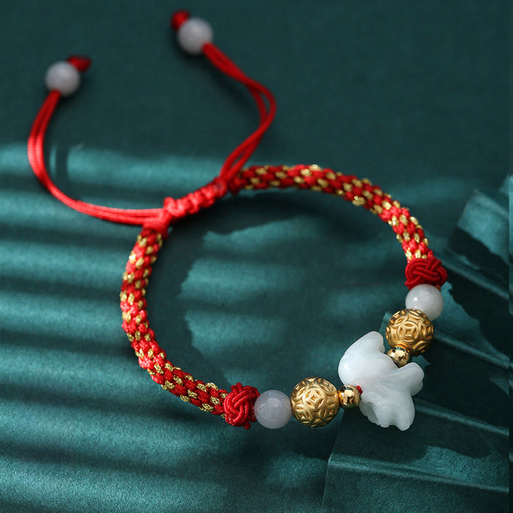 Buddha Stones Chinese Zodiac Jade Silver Beads Year Of The Horse Red String Luck Bracelet - Ox(Wrist Circumference: 14-20 cm) - image 2