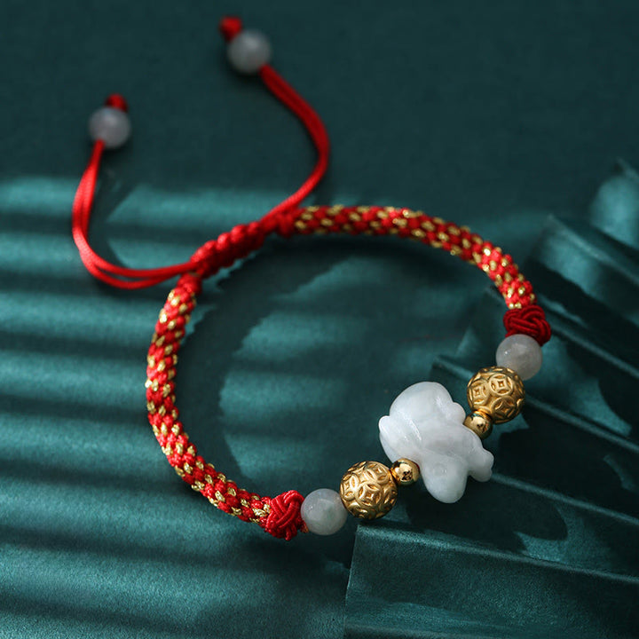 Buddha Stones Chinese Zodiac Jade Silver Beads Year Of The Horse Red String Luck Bracelet - Rabbit(Wrist Circumference: 14-20 cm) - image 14
