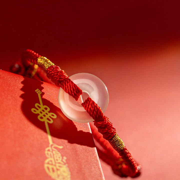 Buddha Stones White Chalcedony Peace Buckle Braided Connection Bracelet - image 2
