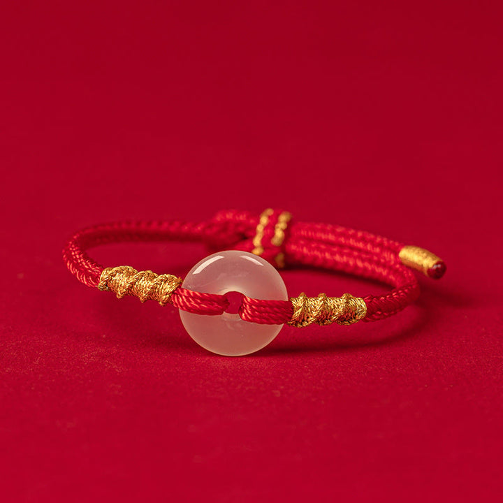 Buddha Stones White Chalcedony Peace Buckle Connection Rope Knot Bracelet - 18-19 CM - image 0