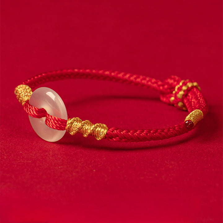 Buddha Stones White Chalcedony Peace Buckle Connection Rope Knot Bracelet - image 10