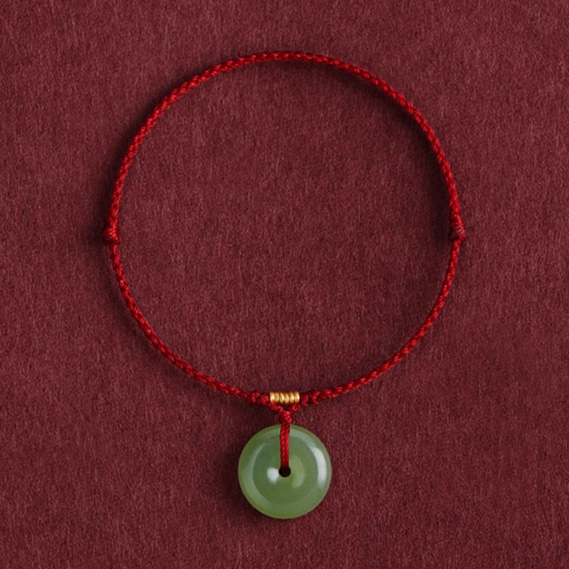 Buddha Stones Natural Hetian Jade Peace Buckle String Abundance Bracelet Anklet - Dark Red Rope - Anklet(Anklet Circumference 22-24cm) - image 10
