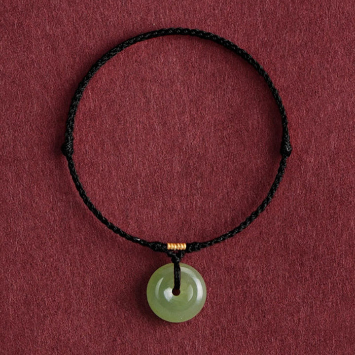 Buddha Stones Natural Hetian Jade Peace Buckle String Abundance Bracelet Anklet - Black Rope - Anklet(Anklet Circumference 22-24cm) - image 9