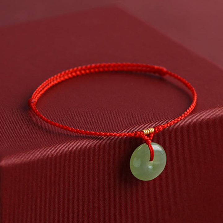 Buddha Stones Natural Hetian Jade Peace Buckle String Abundance Bracelet Anklet - image 1