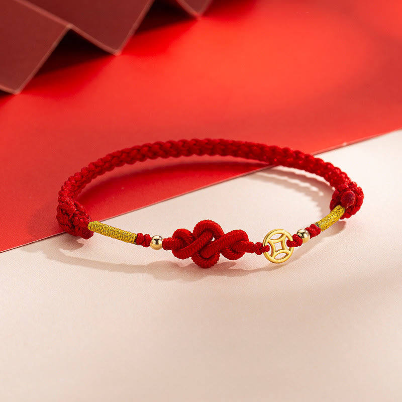 Buddha Stones Ruyi Knot Copper Coin Braided Protection Bracelet - Red String(Wrist Circumference: 15-19cm) - image 0