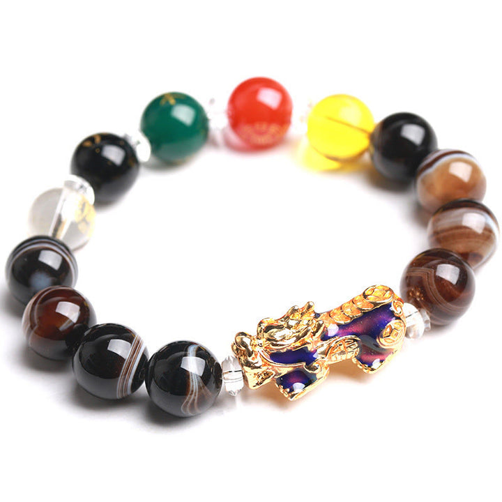 Buddha Stones Sardonyx Beads Five Elements Change Color Pi Xiu Positive Bracelet - 12MM - image 0