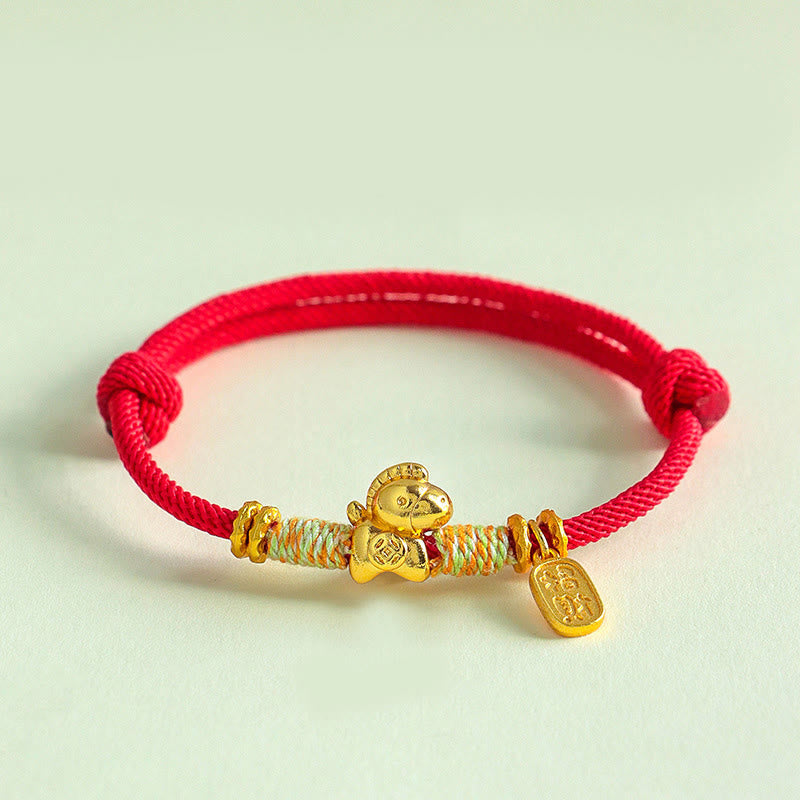 Buddha Stones Year Of The Horse Red String Black String Lucky Fortune Charm Braided Connection Bracelet - Red String(Wrist Circumference: 15-19cm) - image 1