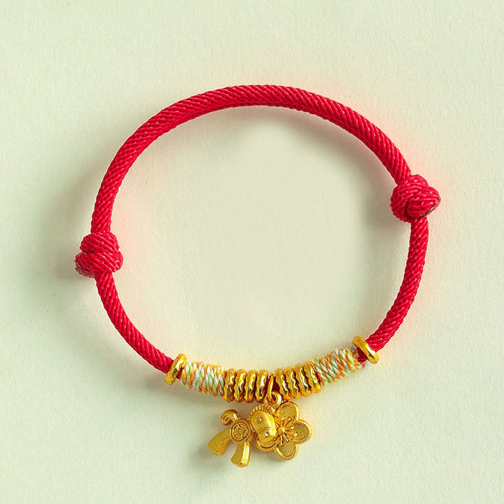 Buddha Stones Year Of The Horse Flower Charm Red String Connection Handmade Bracelet - Red String(Wrist Circumference: 15-19cm) - image 0