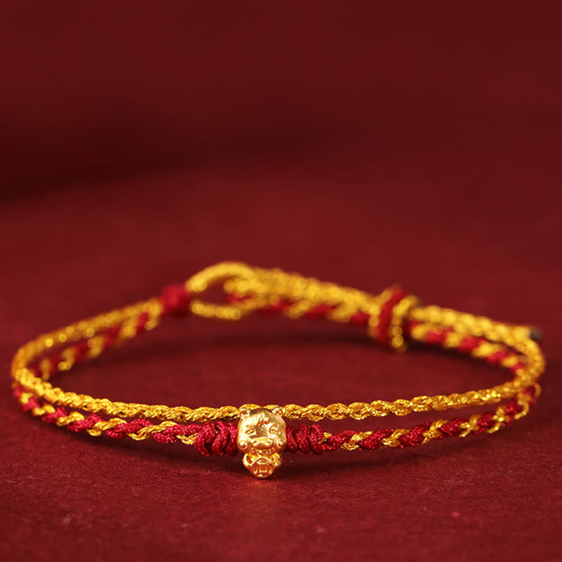 Buddha Stones 999 Gold Beads Year Of The Horse Double Wrap Golden Red String Luck Bracelet - 999 Gold Horse - image 0