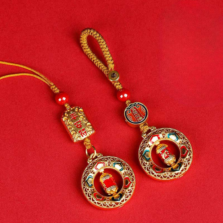 Buddha Stones Copper Prayer Wheel Five Directions Gods Of Wealth Balance Rotatable Key Chain - image 10