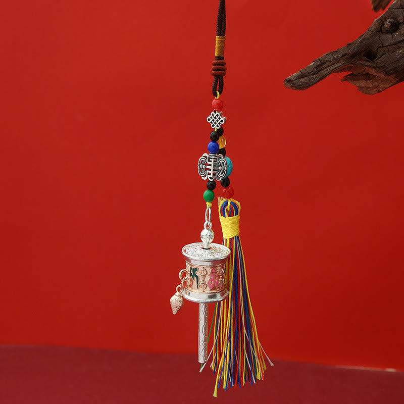 Buddha Stones Prayer Wheel Om Mani Padme Hum Colorful Tassels Purity Key Chain - Rose Gold - image 6
