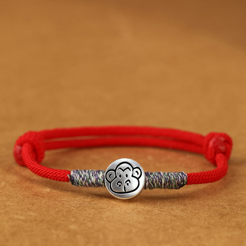 Buddha Stones 999 Sterling Silver Year Of The Horse Chinese Zodiac String Braided Luck Bracelet - Monkey Red String - 19-23cm - image 39