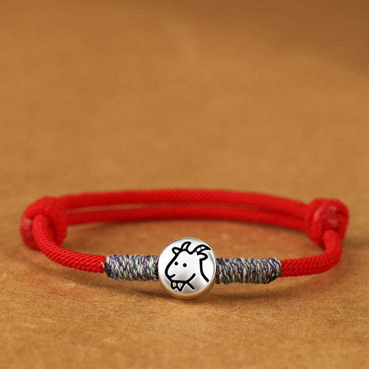 Buddha Stones 999 Sterling Silver Year Of The Horse Chinese Zodiac String Braided Luck Bracelet - Goat Red String - 19-23cm - image 38