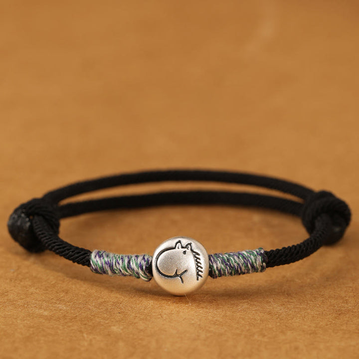 Buddha Stones 999 Sterling Silver Year Of The Horse Chinese Zodiac String Braided Luck Bracelet - Horse Black String - 19-23cm - image 49