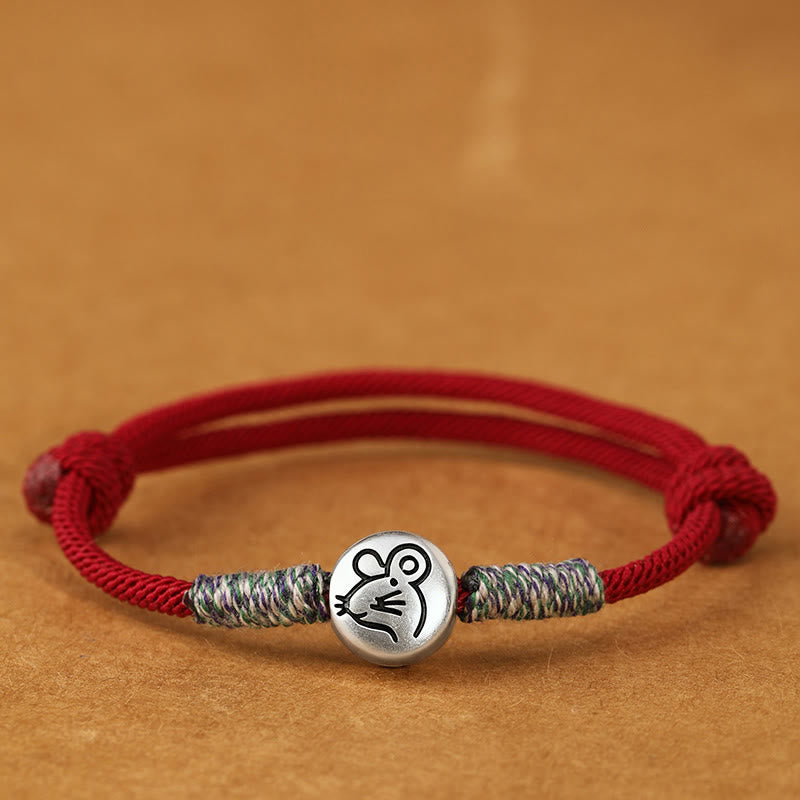 Buddha Stones 999 Sterling Silver Year Of The Horse Chinese Zodiac String Braided Luck Bracelet - Rat Darkred String - 19-23cm - image 18