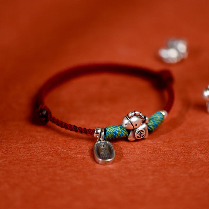 Buddha Stones 999 Sterling Silver Year Of The Horse 925 Sterling Silver Peace And Joy Charm String Braided Luck Bracelet Anklet - image 14
