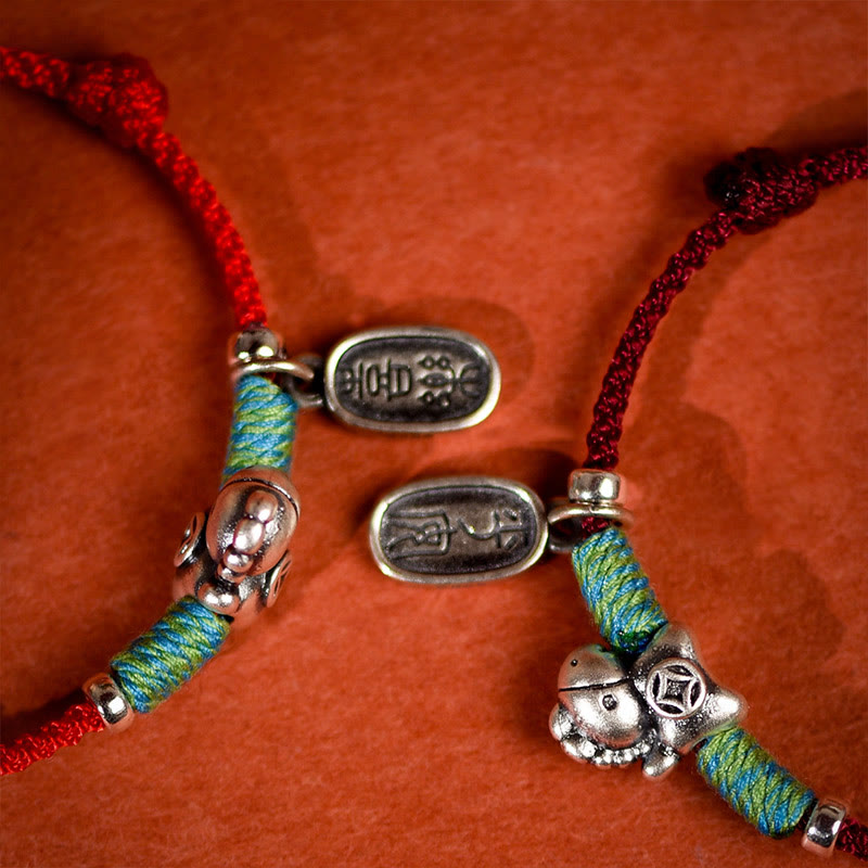 Buddha Stones 999 Sterling Silver Year Of The Horse 925 Sterling Silver Peace And Joy Charm String Braided Luck Bracelet Anklet - image 19