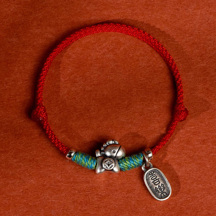 Buddha Stones 999 Sterling Silver Year Of The Horse 925 Sterling Silver Peace And Joy Charm String Braided Luck Bracelet Anklet - Men's Red String Anklet - image 0