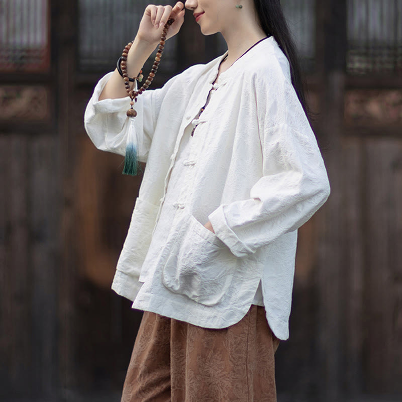 Buddha Stones Fall Jacquard Women's Frog-Button Long Sleeve Shirt Pants Cotton Linen Clothing - image 17