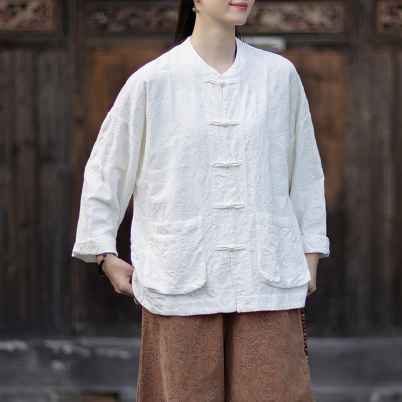 Buddha Stones Fall Jacquard Women's Frog-Button Long Sleeve Shirt Pants Cotton Linen Clothing - image 15