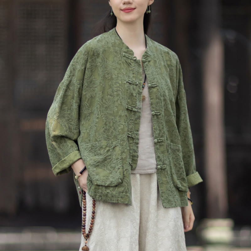 Buddha Stones Fall Jacquard Women's Frog-Button Long Sleeve Shirt Pants Cotton Linen Clothing - image 7