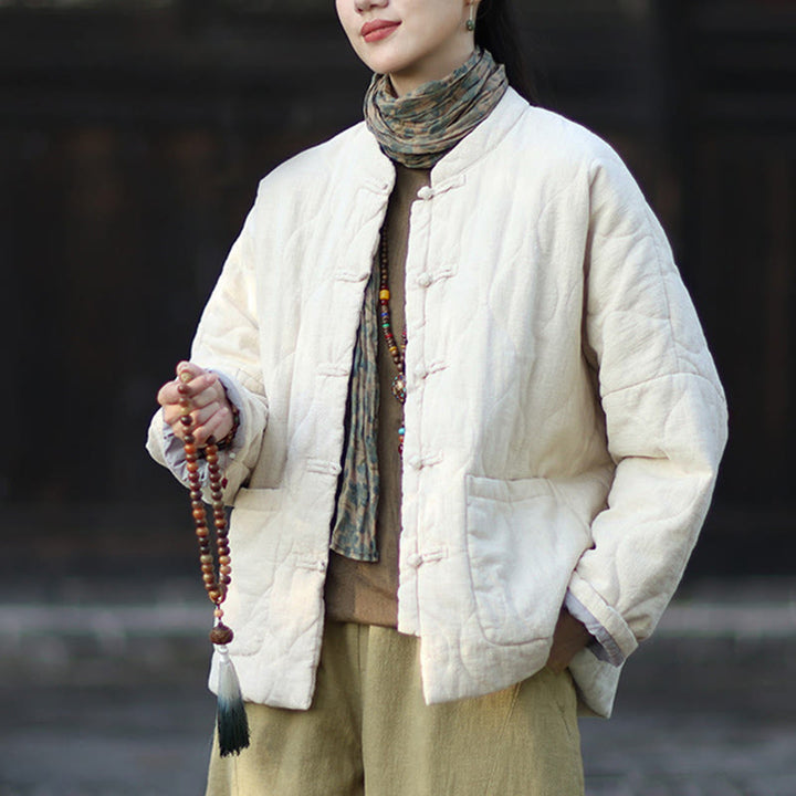 Buddha Stones Winter Curved Lines Frog-Button Ramie Cotton Long Sleeve Women's Thermal Jacket With Pockets - image 23