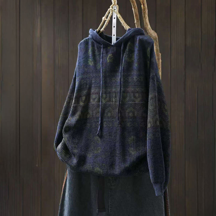 Buddha Stones Fall Striped Geometric Flowers Cotton Women's Long Sleeve Pullover Knitted Hoodie - Navy - US4-6，UK/AU8-10，EU36-38 (F) - image 11